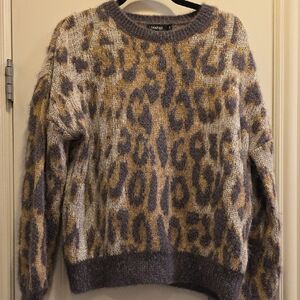 NWOT Boohoo Animal Print Crew Neck Sweater - Tan Gray Brown  - Oversized Small